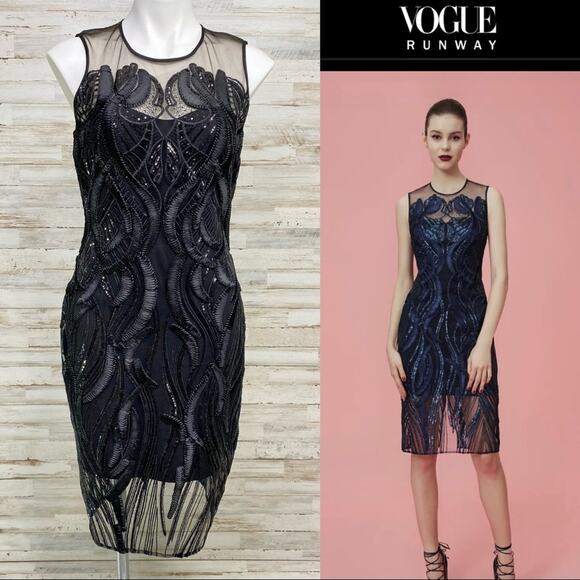 Marchesa Dresses & Skirts - Marchesa Notte Runway Collection Mesh Sequin Cocktail Dress Womens Size 4 Black